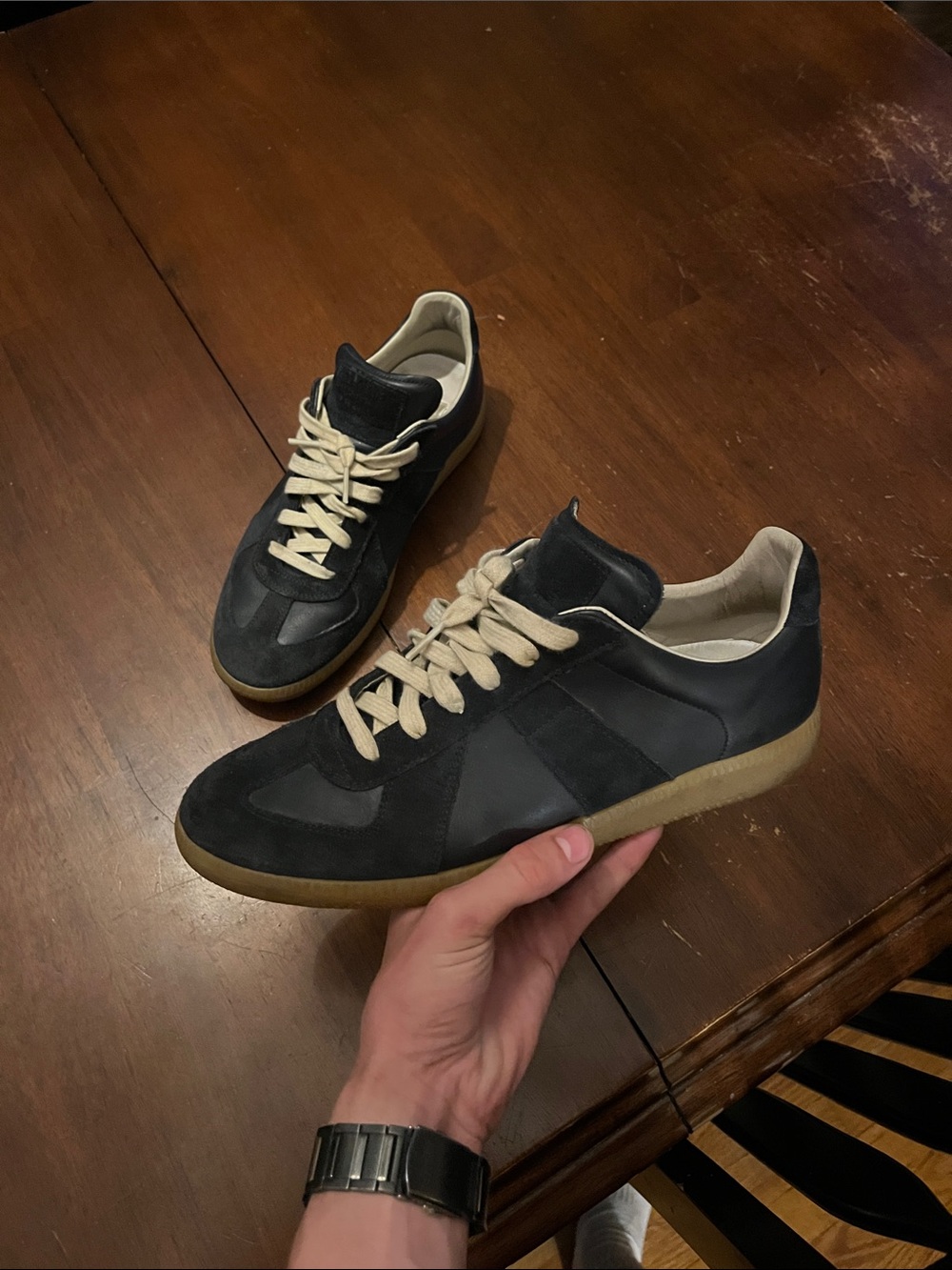 Classic Men’s Navy Leather & Suede Sneakers with Gum Sole